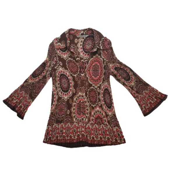 Signature By Larry Levine Crinkle Ruched 3/4 Bell Sleeve Vintage Blouse Sz Large - Picture 4 of 14